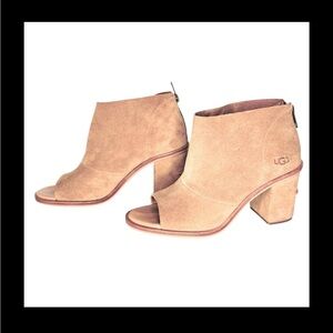 UGG Ginger Peep Toe Block Heel Suede Booties Ankle Boots Size 7